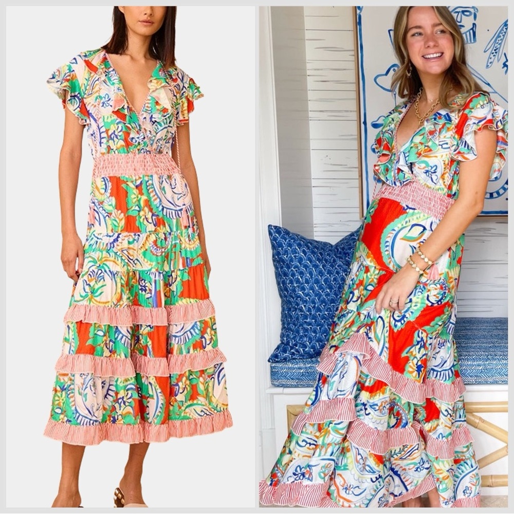 NWT HUNTER BELL Aurora midi dress in amalfi tiles Sz M